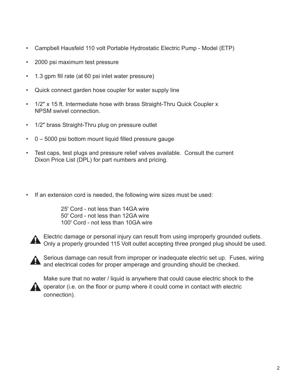 Dixon Valve Electric Test Pump Manual User Manual | Page 2 / 9