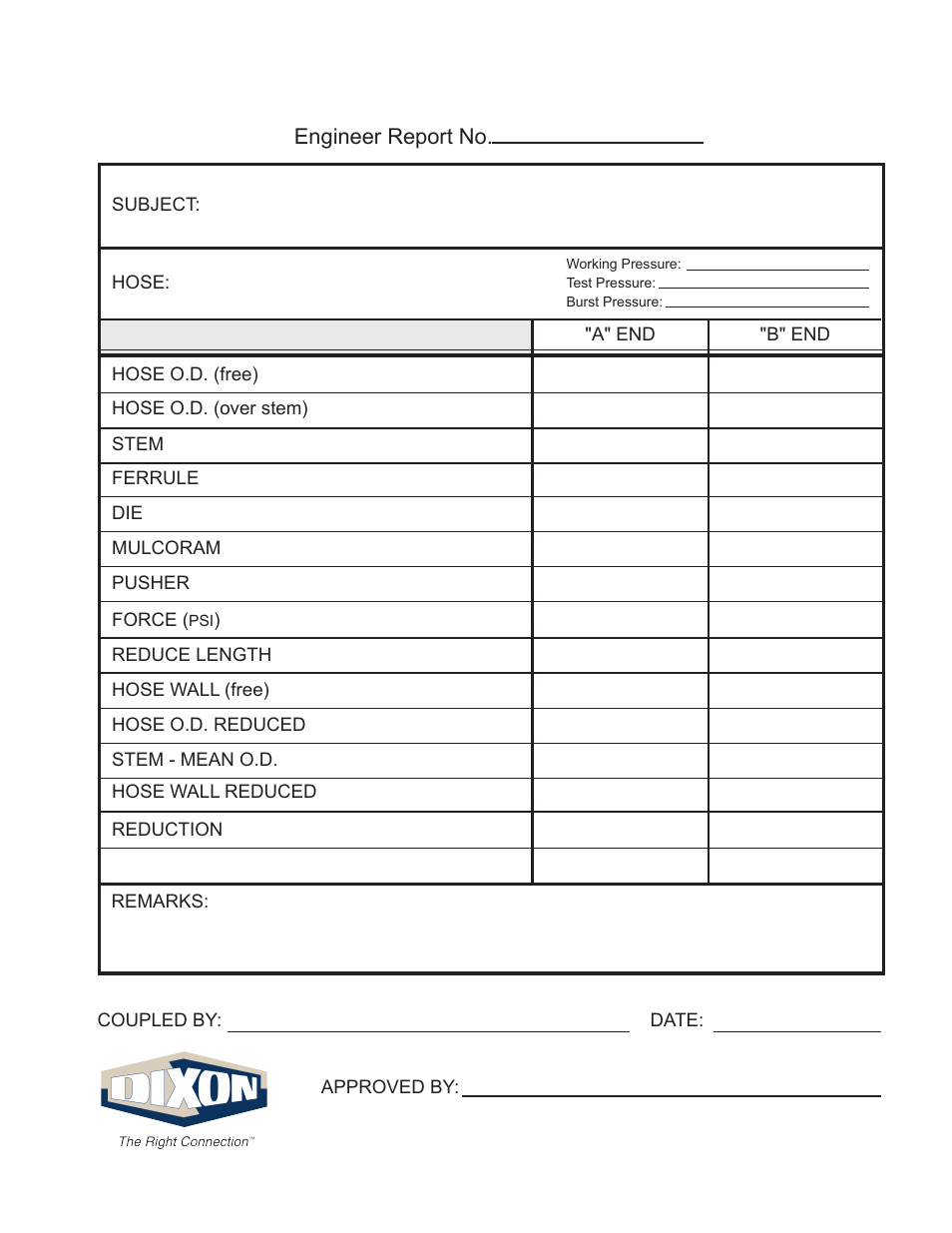 Holedall type permanently attached coupling test, Engineer report no | Dixon Valve Electric Test Pump Manual User Manual | Page 8 / 9