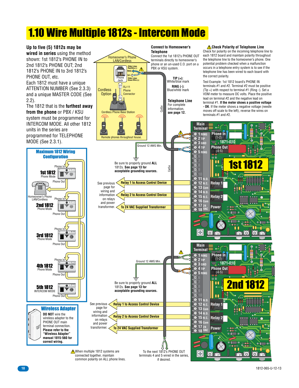 Wireless adapter, Maximum 1812 wiring configuration | DoorKing 1812 Classic User Manual | Page 20 / 46