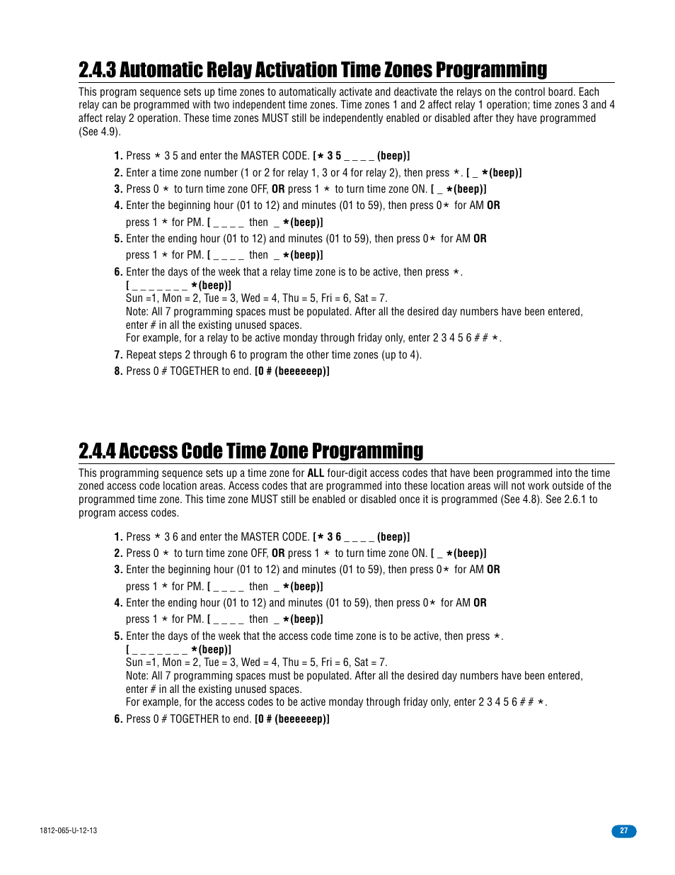 4 access code time zone programming | DoorKing 1812 Classic User Manual | Page 29 / 46