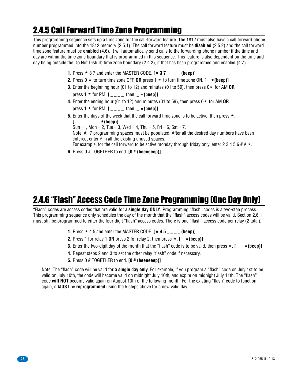 5 call forward time zone programming | DoorKing 1812 Classic User Manual | Page 30 / 46