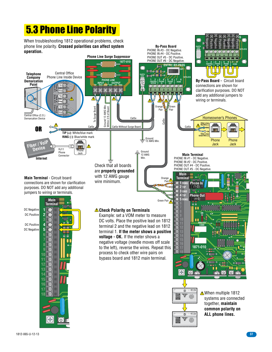 3 phone line polarity, Fiber / v olp device, Homeowner’s phones | DoorKing 1812 Classic User Manual | Page 39 / 46