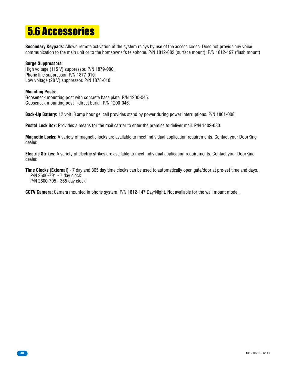 6 accessories | DoorKing 1812 Classic User Manual | Page 42 / 46