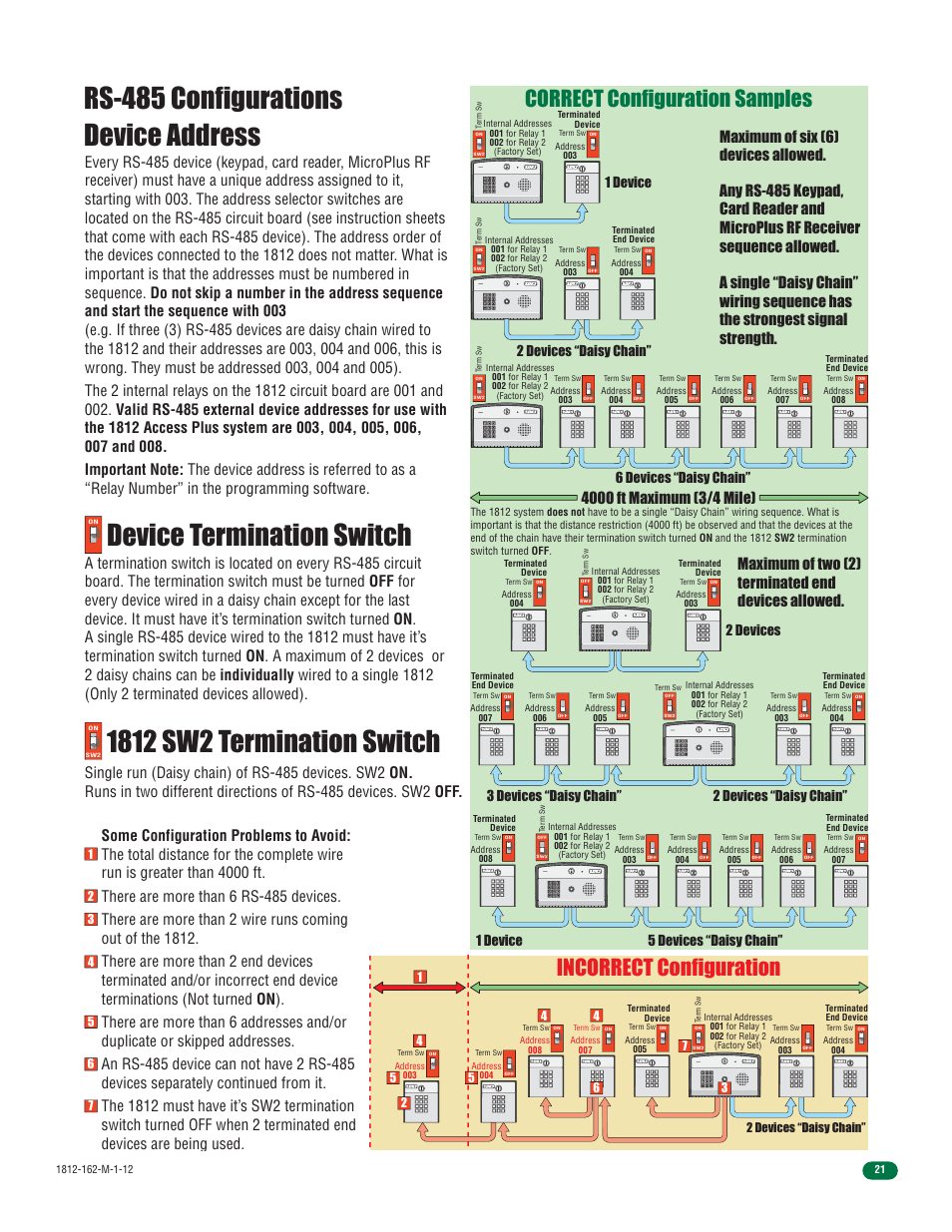 1 device, 2 devices “daisy chain, 6 devices “daisy chain | 2 devices, 3 devices “daisy chain” 2 devices “daisy chain, 5 devices “daisy chain | DoorKing 1812 Access Plus User Manual | Page 23 / 60