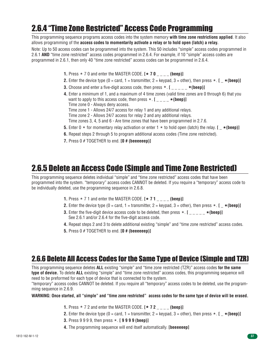4 “time zone restricted” access code programming | DoorKing 1812 Access Plus User Manual | Page 39 / 60