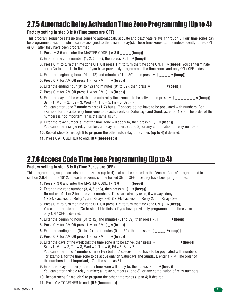 6 access code time zone programming (up to 4) | DoorKing 1812 Access Plus User Manual | Page 43 / 60