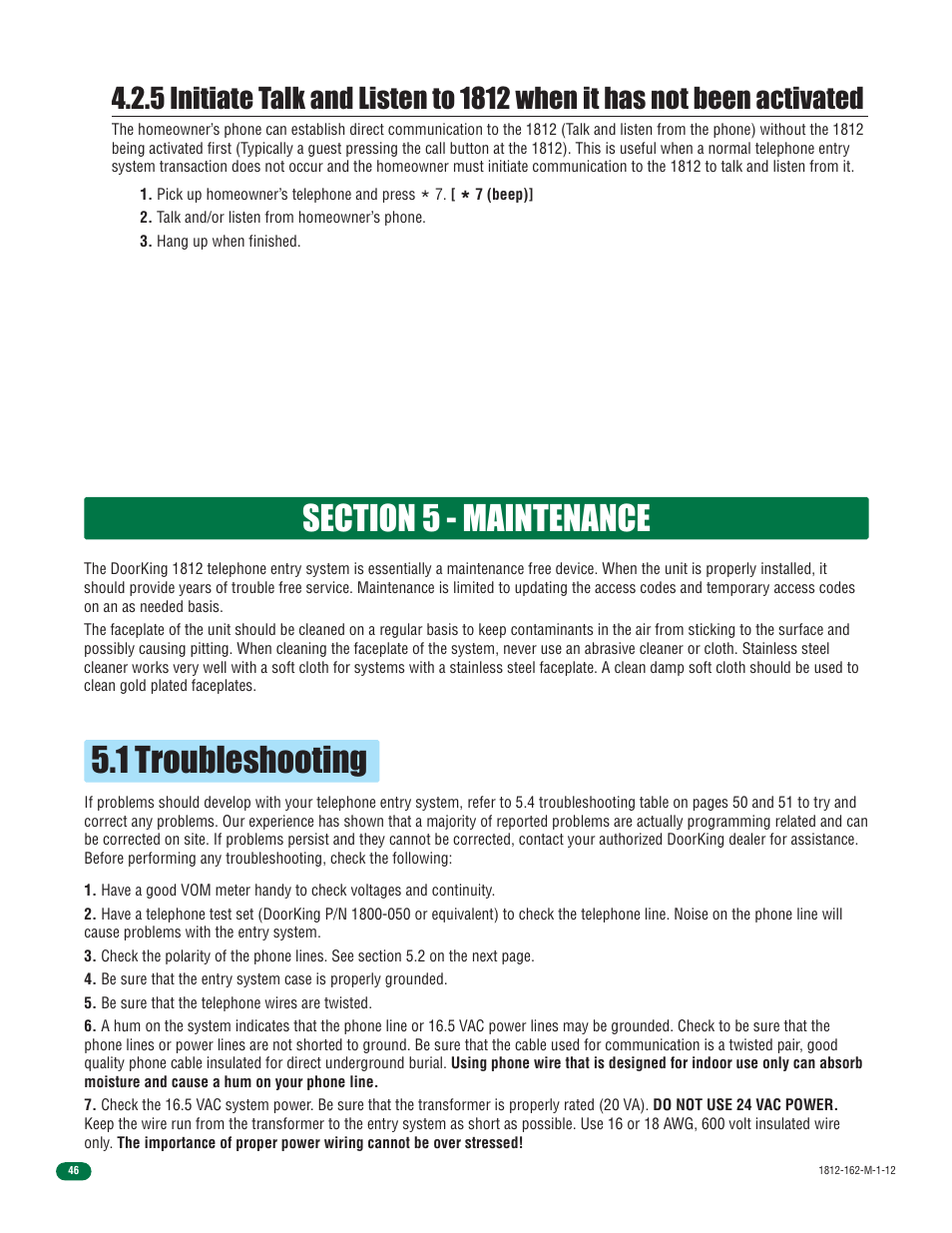 1 troubleshooting | DoorKing 1812 Access Plus User Manual | Page 48 / 60
