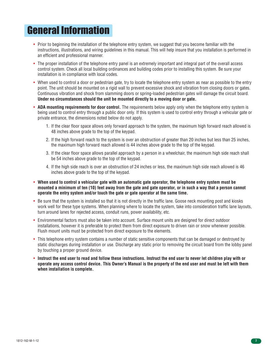 General information | DoorKing 1812 Access Plus User Manual | Page 9 / 60