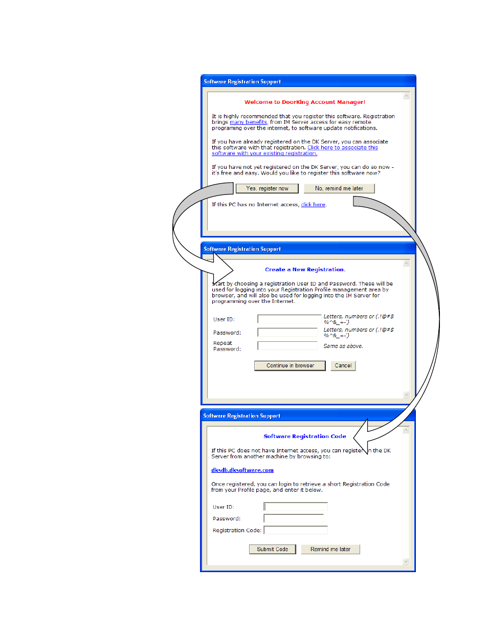 5 new registration, Internet connection | DoorKing Remote Account Manager User Manual | Page 10 / 84