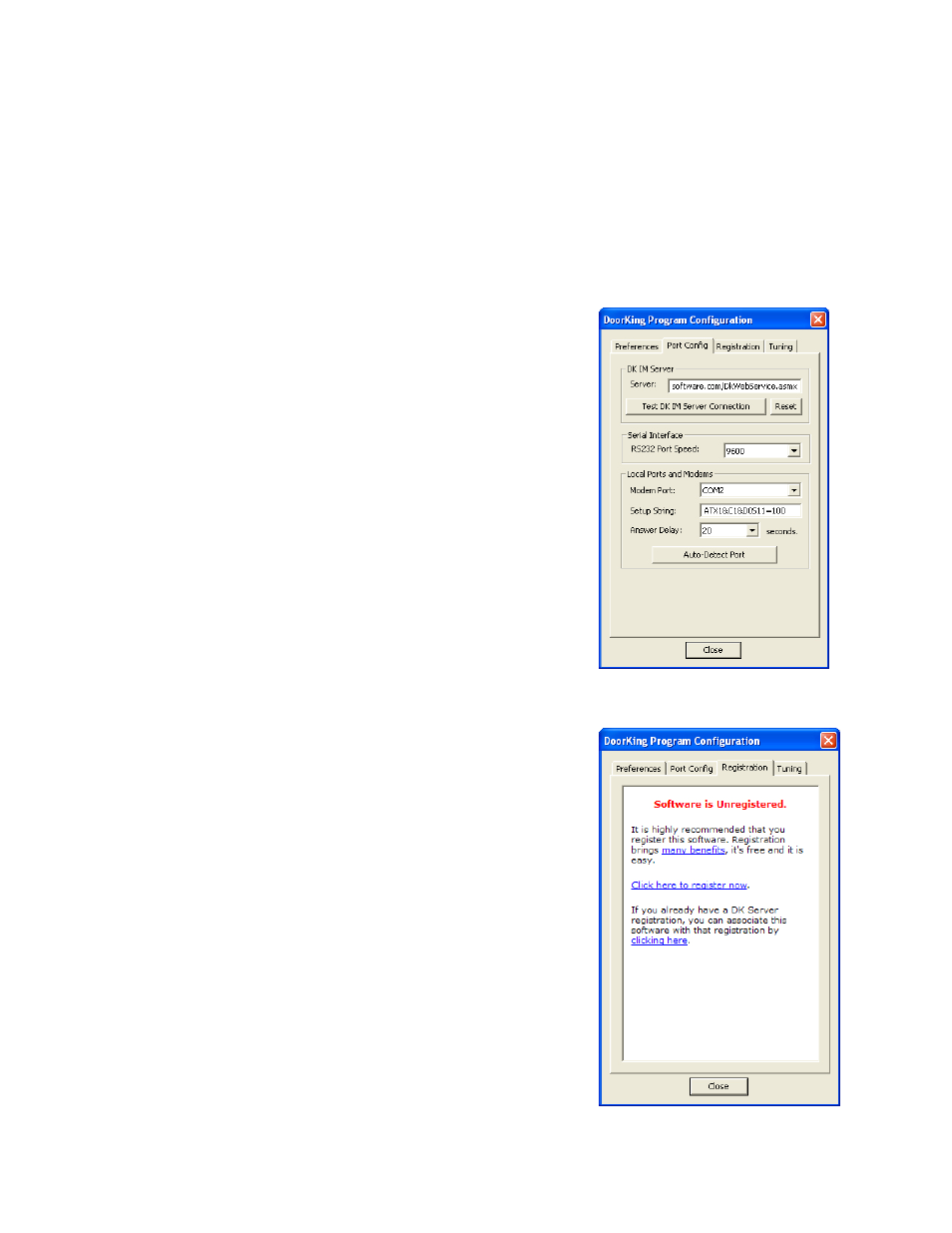 3 communication port configuration, 1 communication configuration, 2 software/server registration | DoorKing Remote Account Manager User Manual | Page 23 / 84