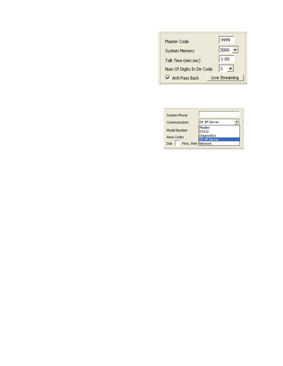 1 entry panel setup (fig 10), 2 communication setup (fig 11), 3 tone open numbers (fig 12) | DoorKing Remote Account Manager User Manual | Page 25 / 84