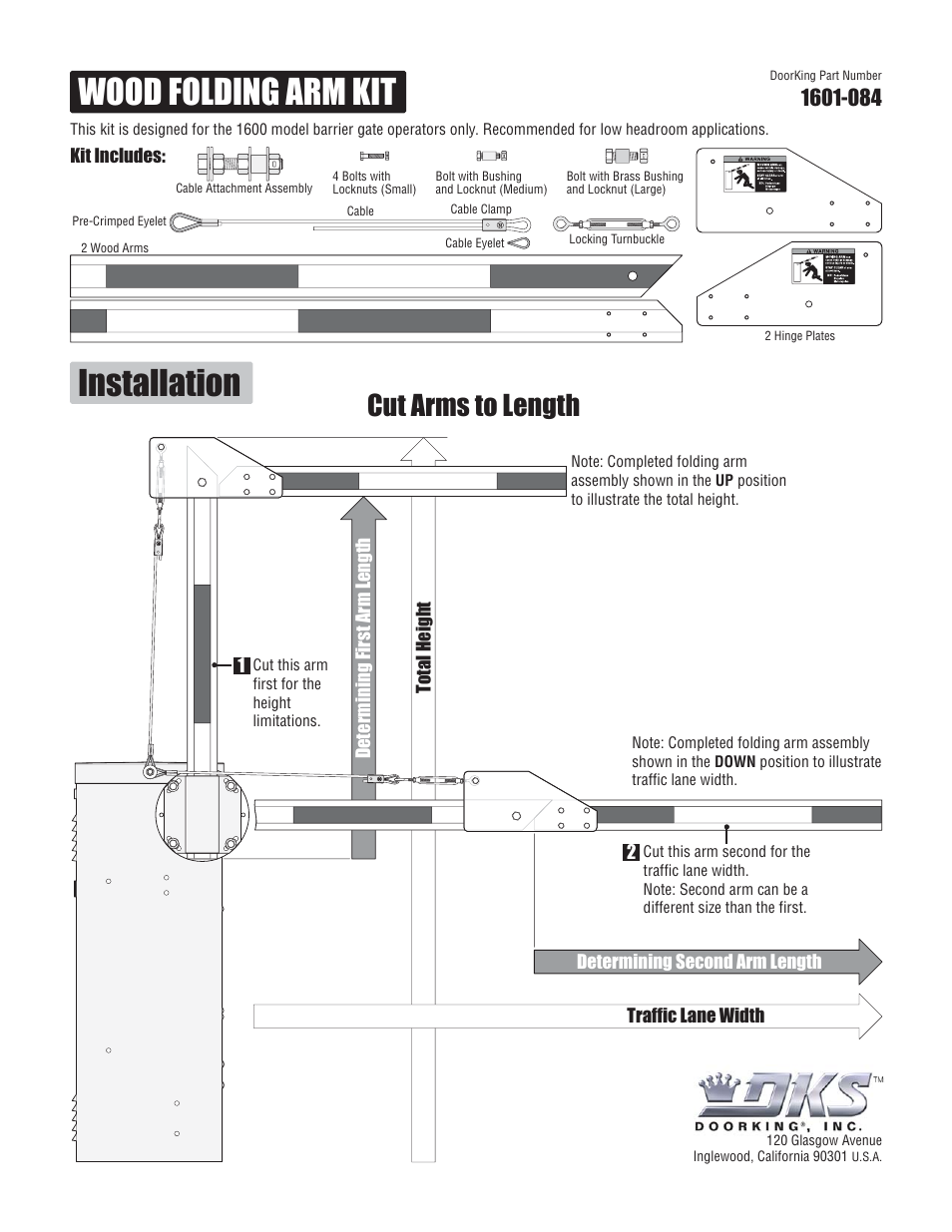 Wood folding arm kit installation, Cut arms to length | DoorKing 1602 Barrier Gate User Manual | Page 12 / 15