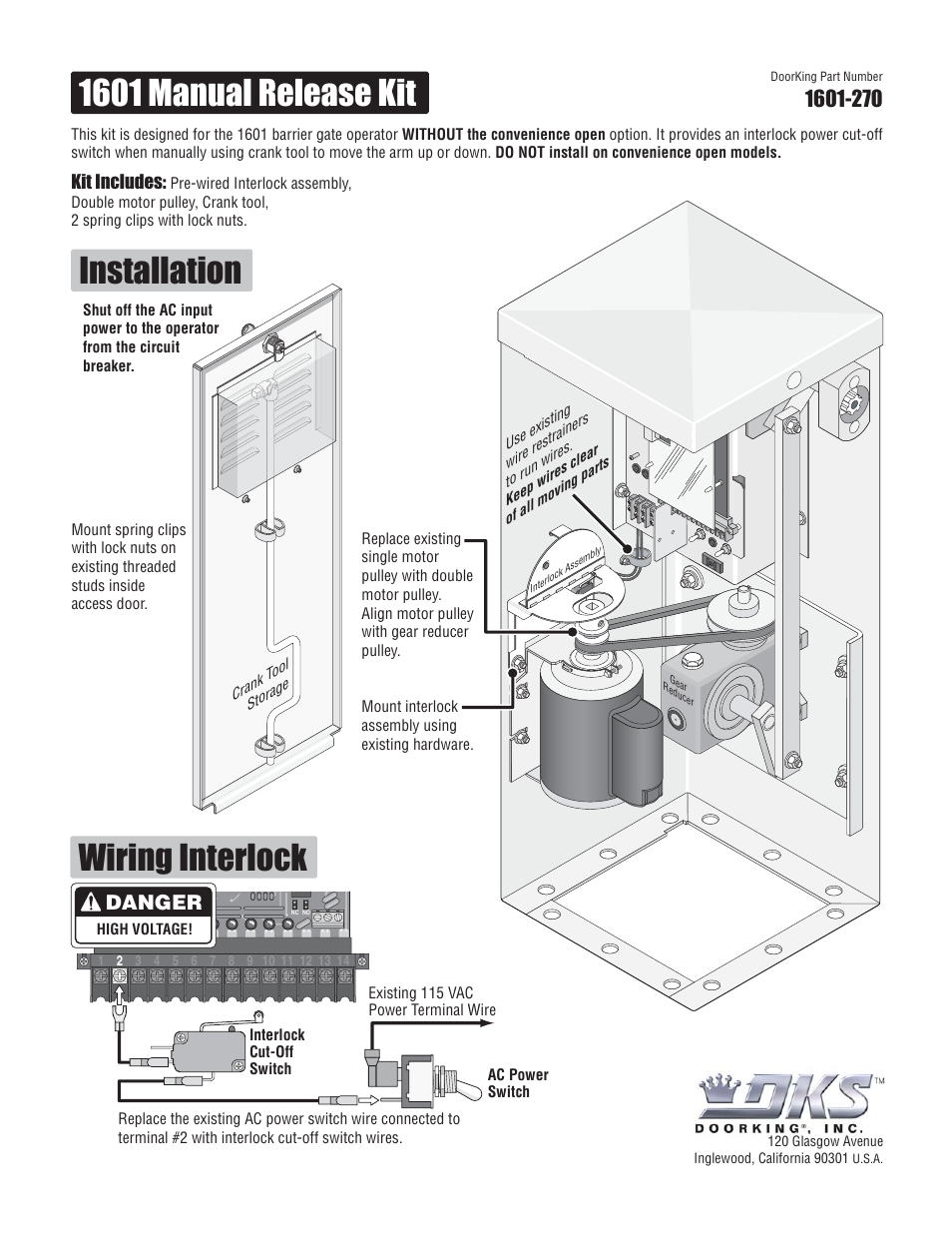 Danger | DoorKing 1602 Barrier Gate User Manual | Page 14 / 15