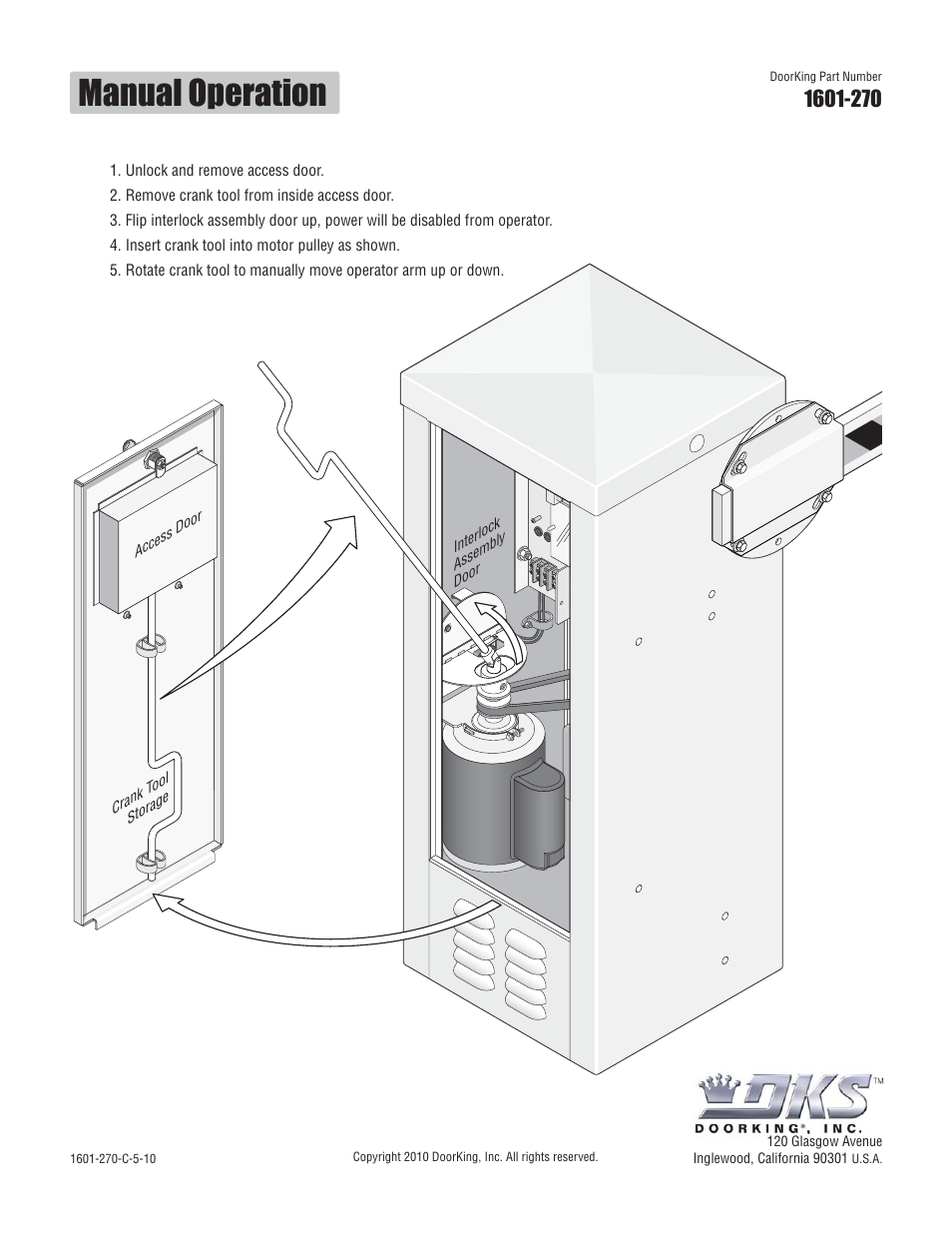 Manual operation | DoorKing 1602 Barrier Gate User Manual | Page 15 / 15