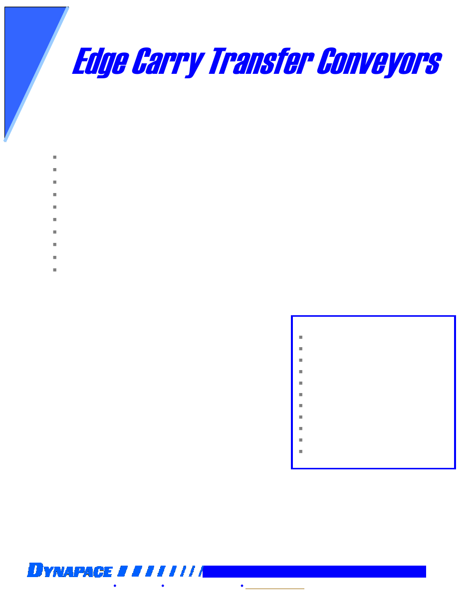 Edge carry transfer conveyors, Standard features | DYNAPACE Transfer Conveyor User Manual | Page 2 / 2