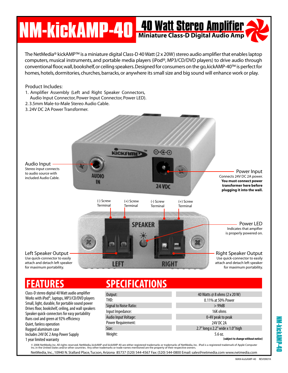 NetMedia kickAMP-40 User Manual | 4 pages