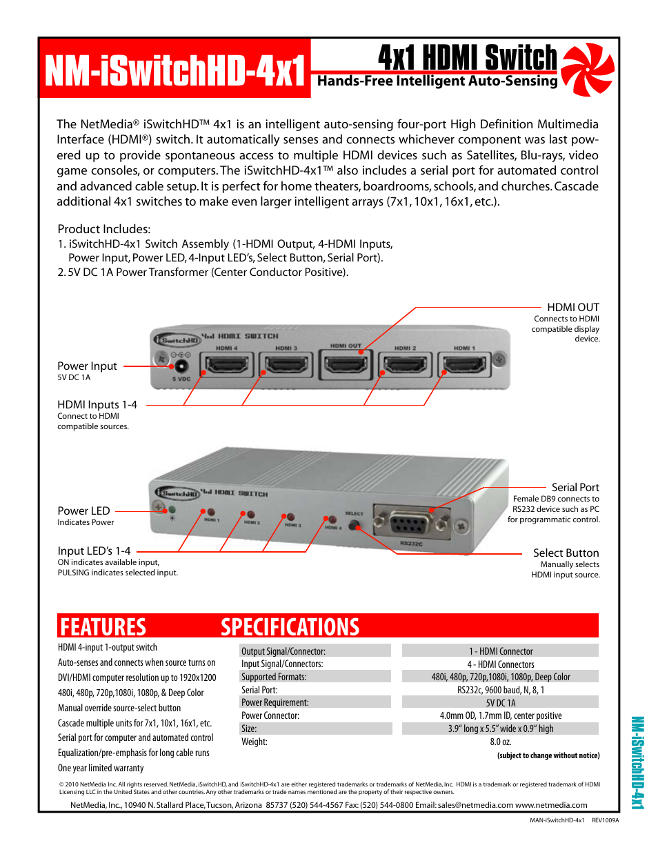 NetMedia iSwitchHD-4x1 User Manual | 4 pages