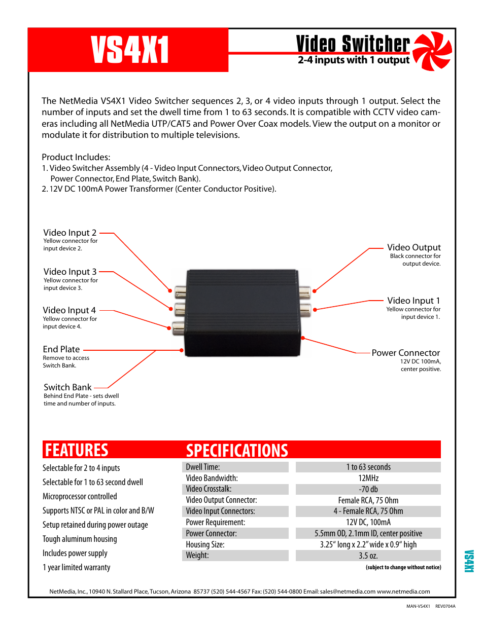 NetMedia VS4X1 User Manual | 4 pages