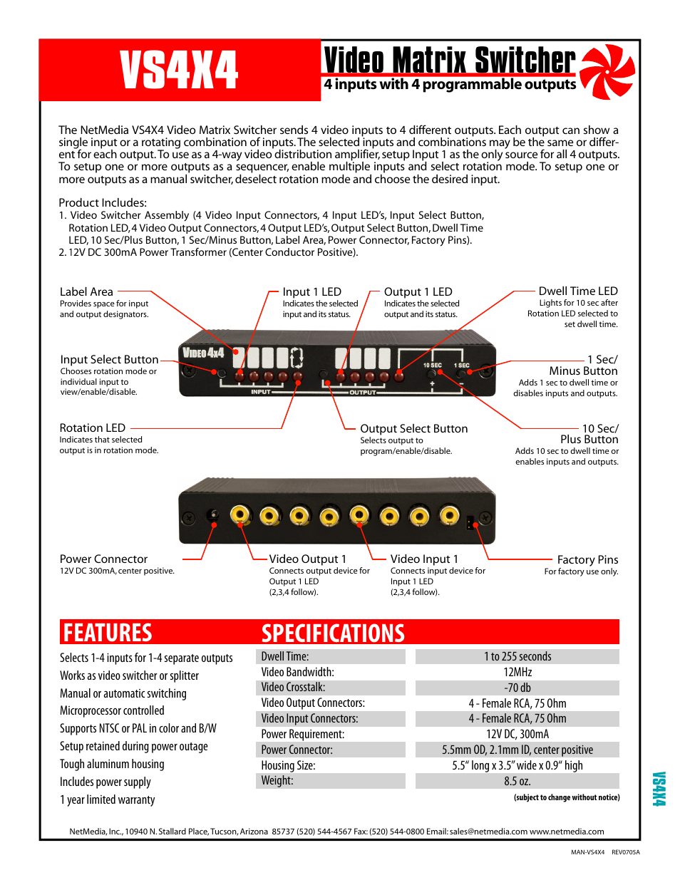 NetMedia VS4X4 User Manual | 4 pages