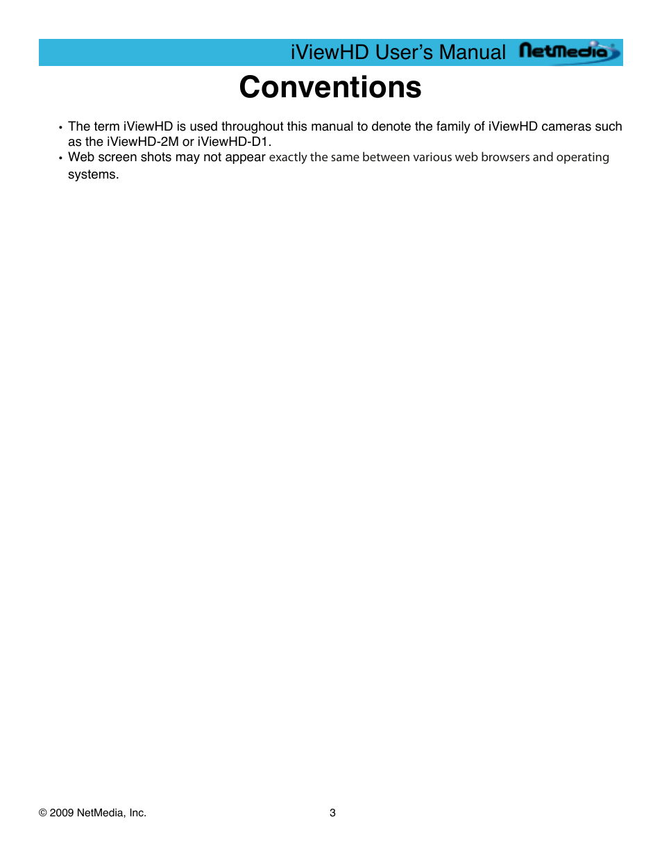 Conventions, Iviewhd userʼs manual | NetMedia iViewHD-2M User Manual | Page 3 / 42