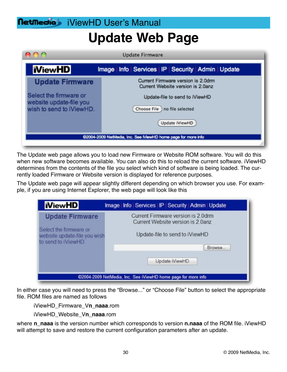 Update web page, Iviewhd userʼs manual | NetMedia iViewHD-2M User Manual | Page 30 / 42