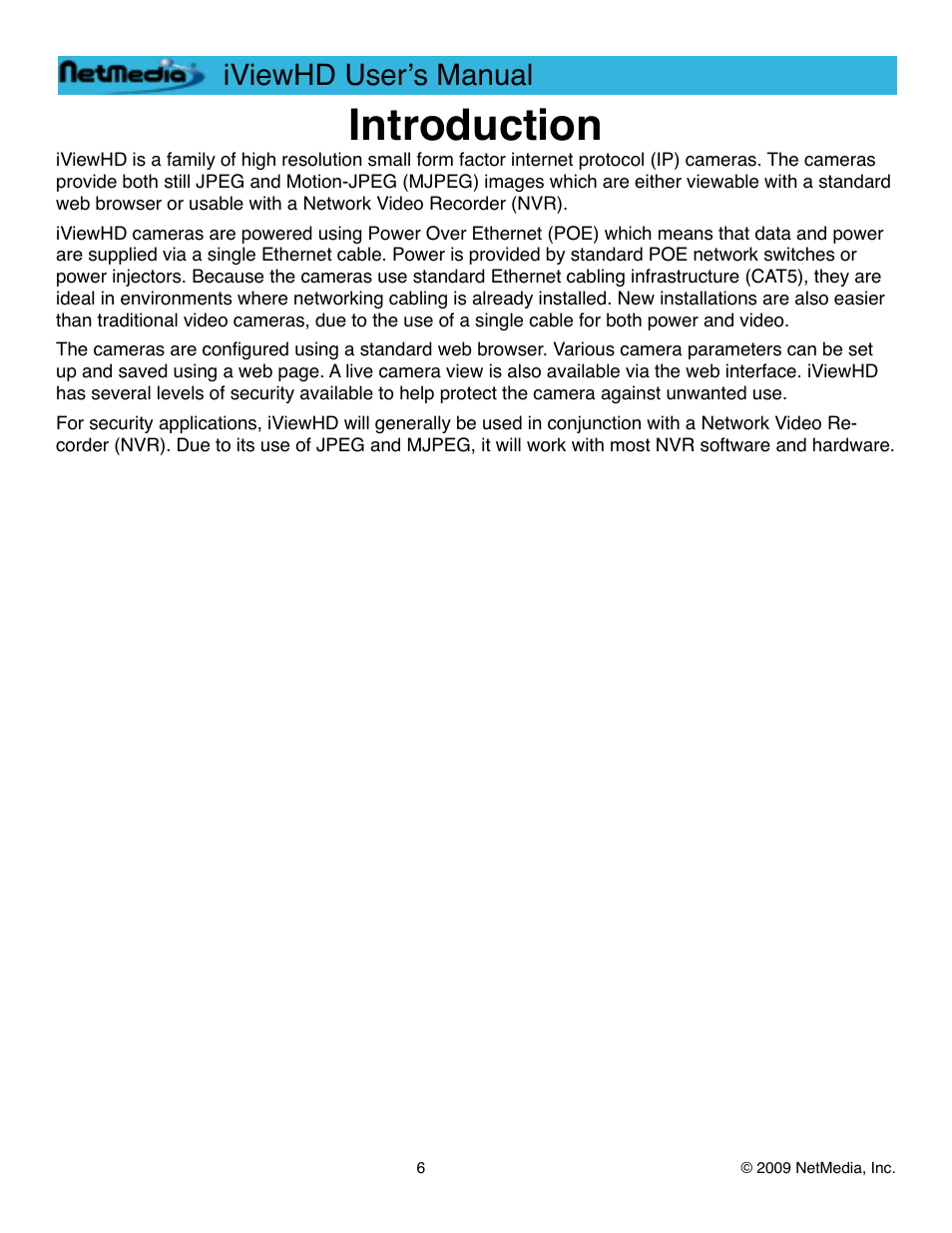 Introduction, Iviewhd userʼs manual | NetMedia iViewHD-2M User Manual | Page 6 / 42