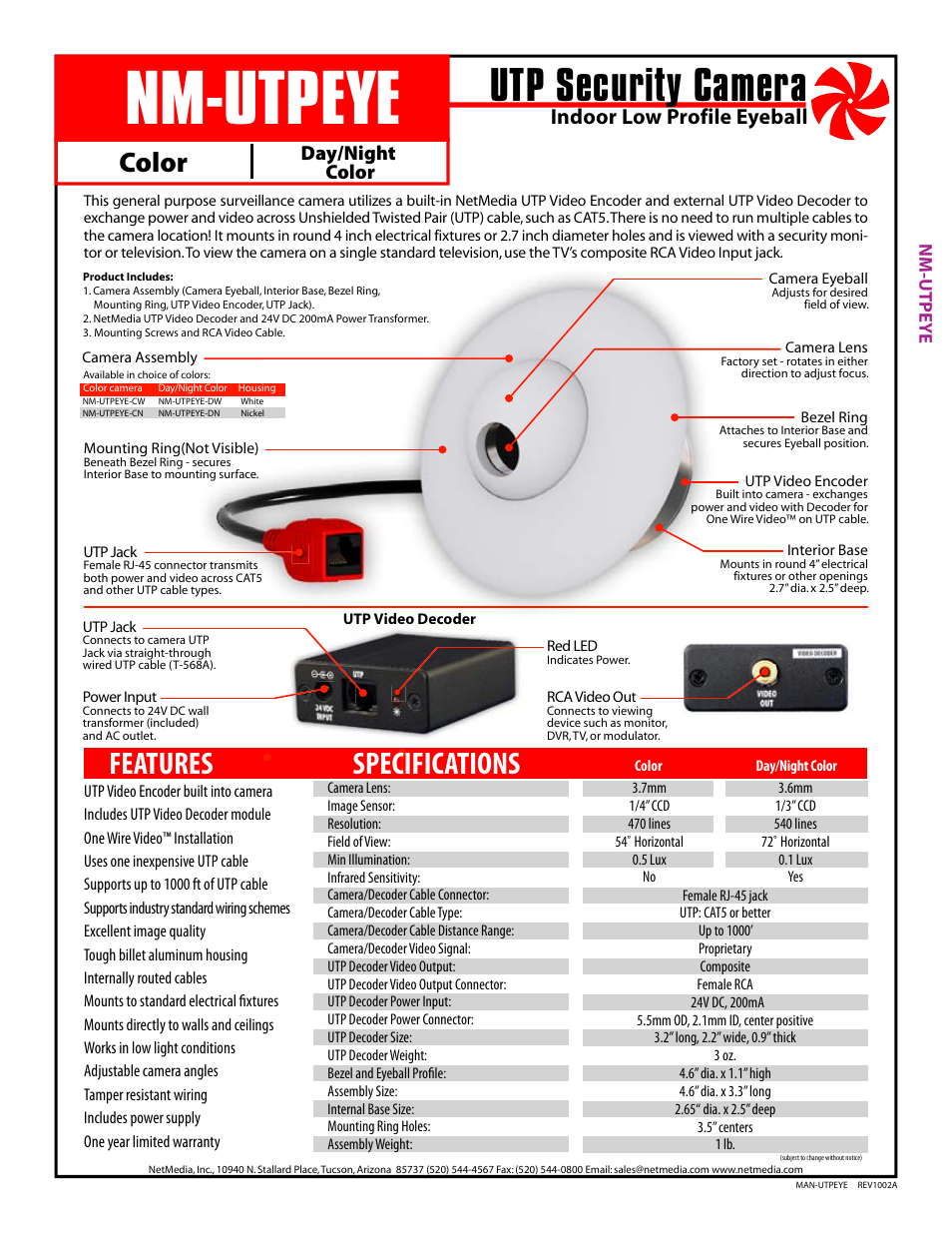 NetMedia UTPEYE-DW User Manual | 4 pages