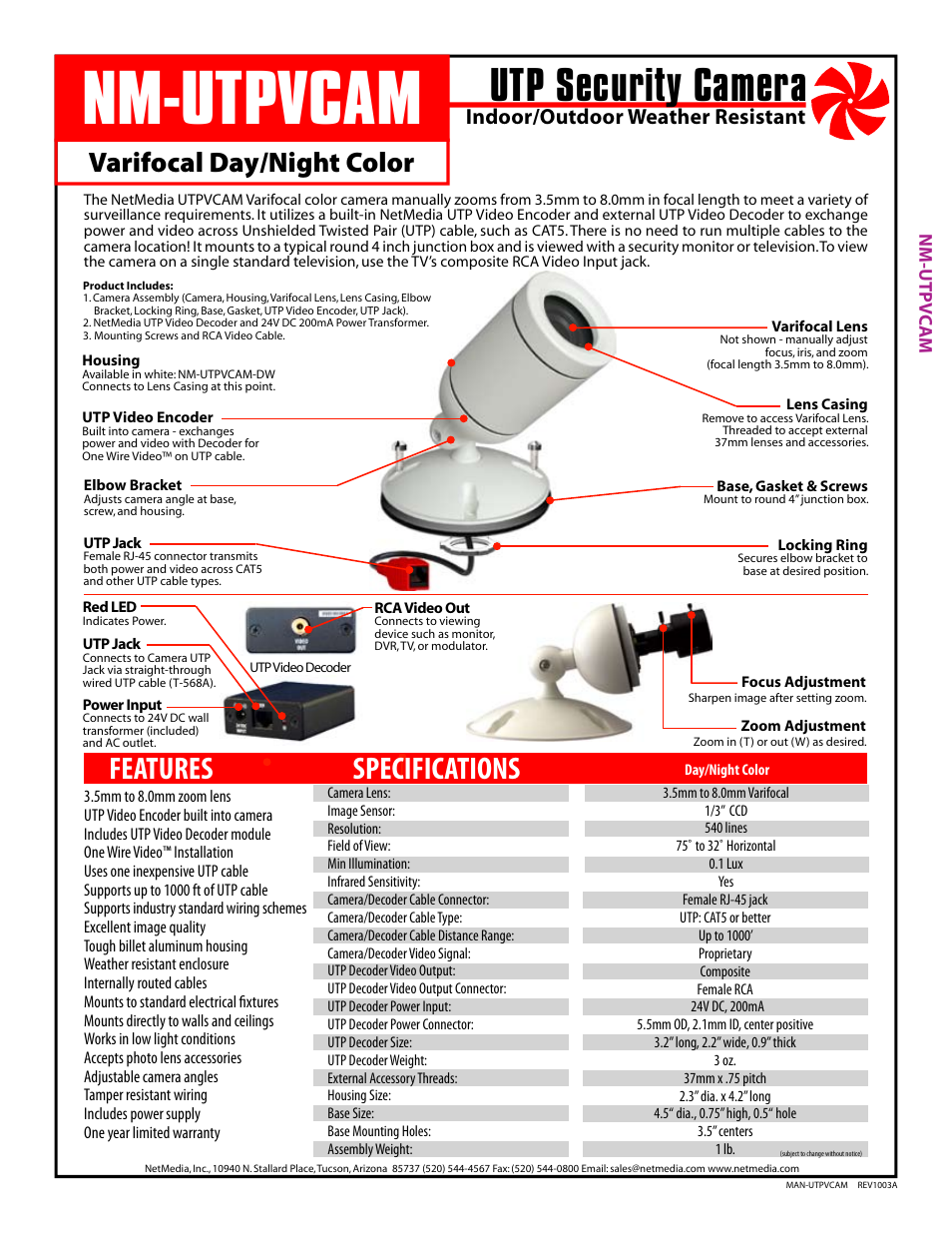 NetMedia UTPVCAM-DW User Manual | 4 pages
