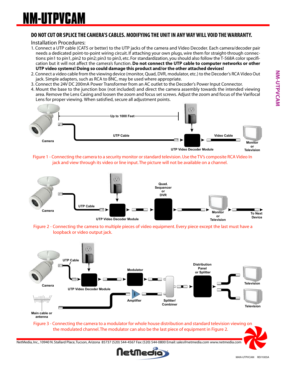 Nm-utpvcam, Nm-utpv c am, Installation procedures | NetMedia UTPVCAM-DW User Manual | Page 2 / 4