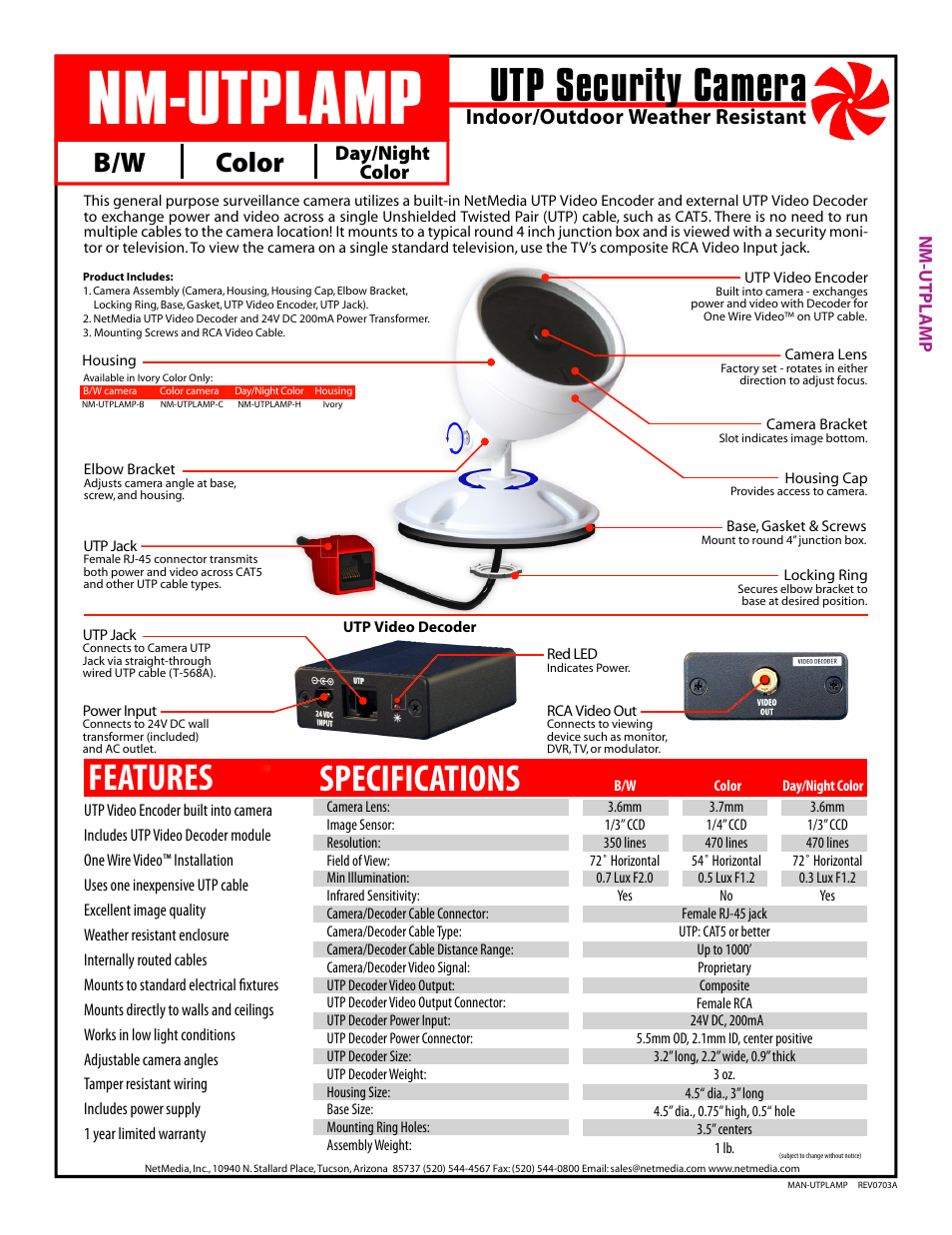 NetMedia UTPLAMP-DI User Manual | 4 pages