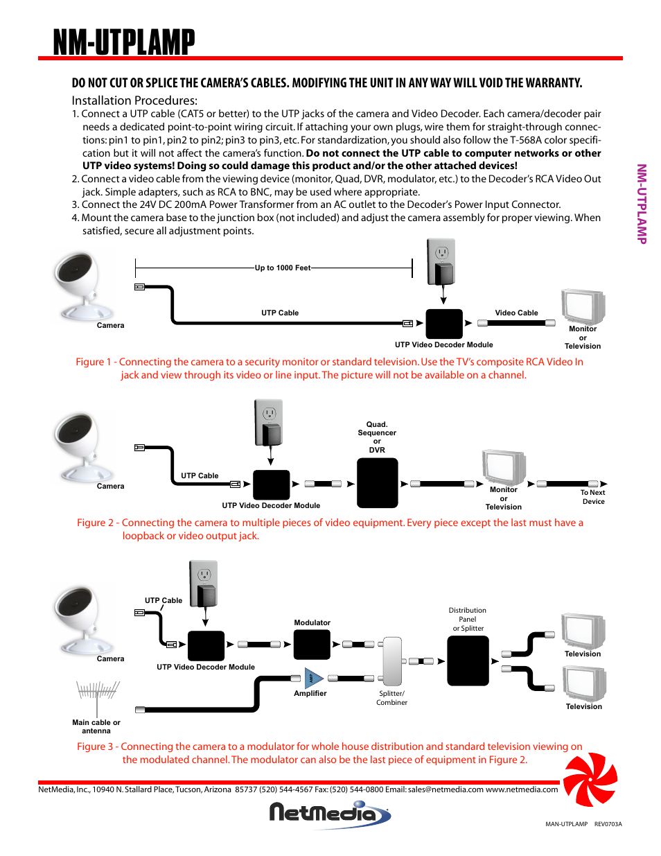 Nm-utplamp, Nm-utpl amp, Installation procedures | NetMedia UTPLAMP-DI User Manual | Page 2 / 4