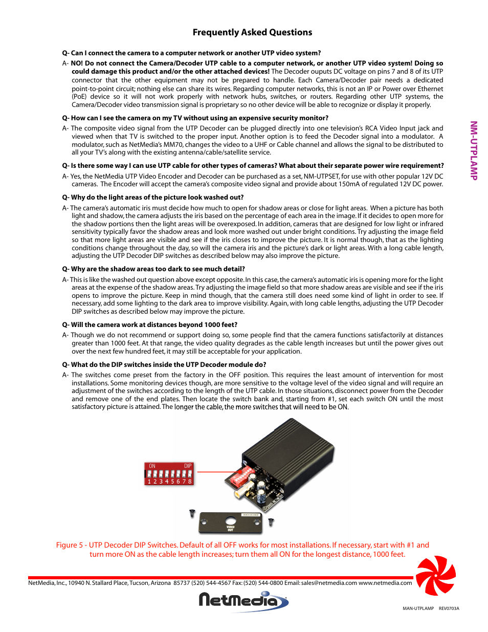 Frequently asked questions, Nm-utpl amp | NetMedia UTPLAMP-DI User Manual | Page 4 / 4