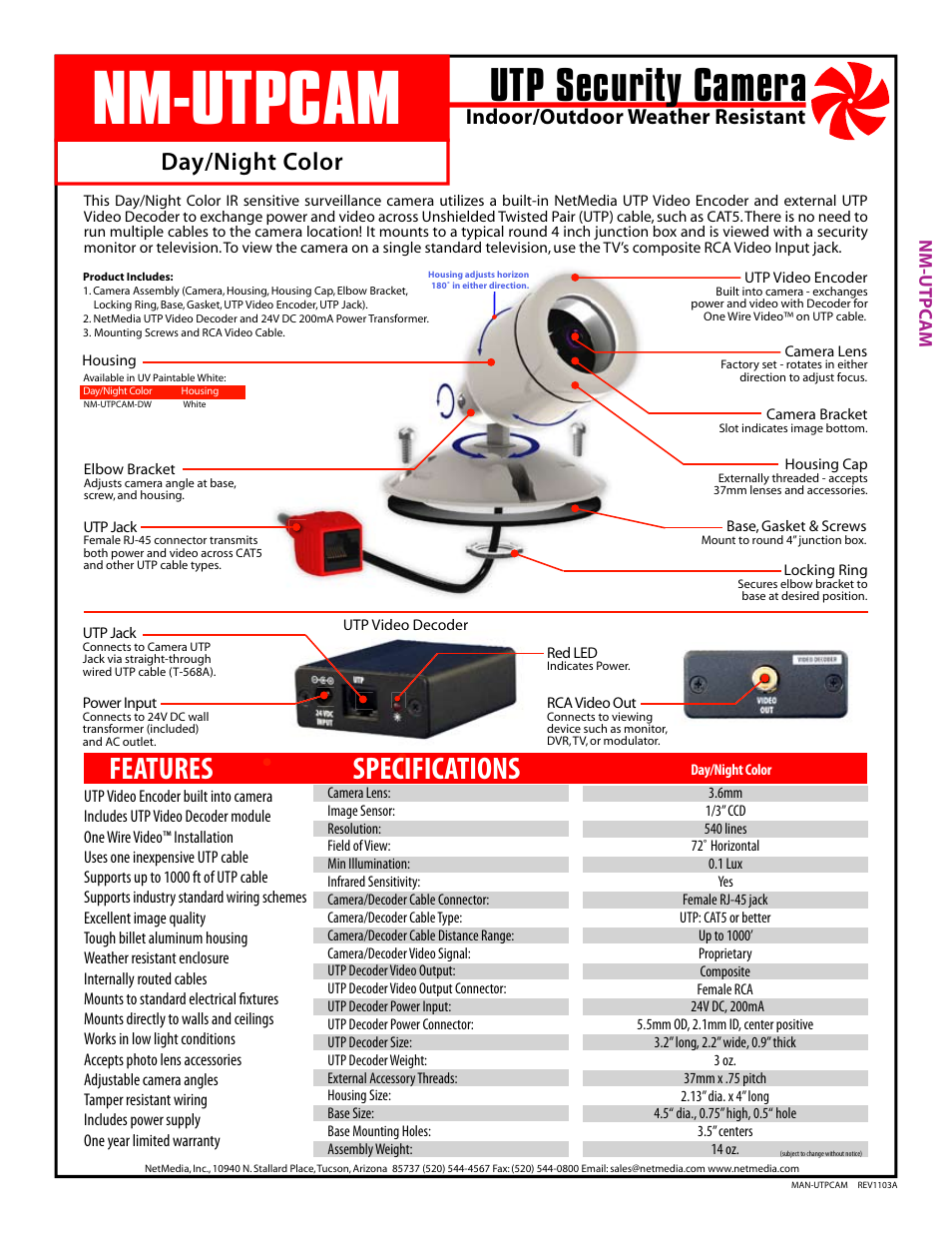 NetMedia UTPCAM-DW User Manual | 4 pages