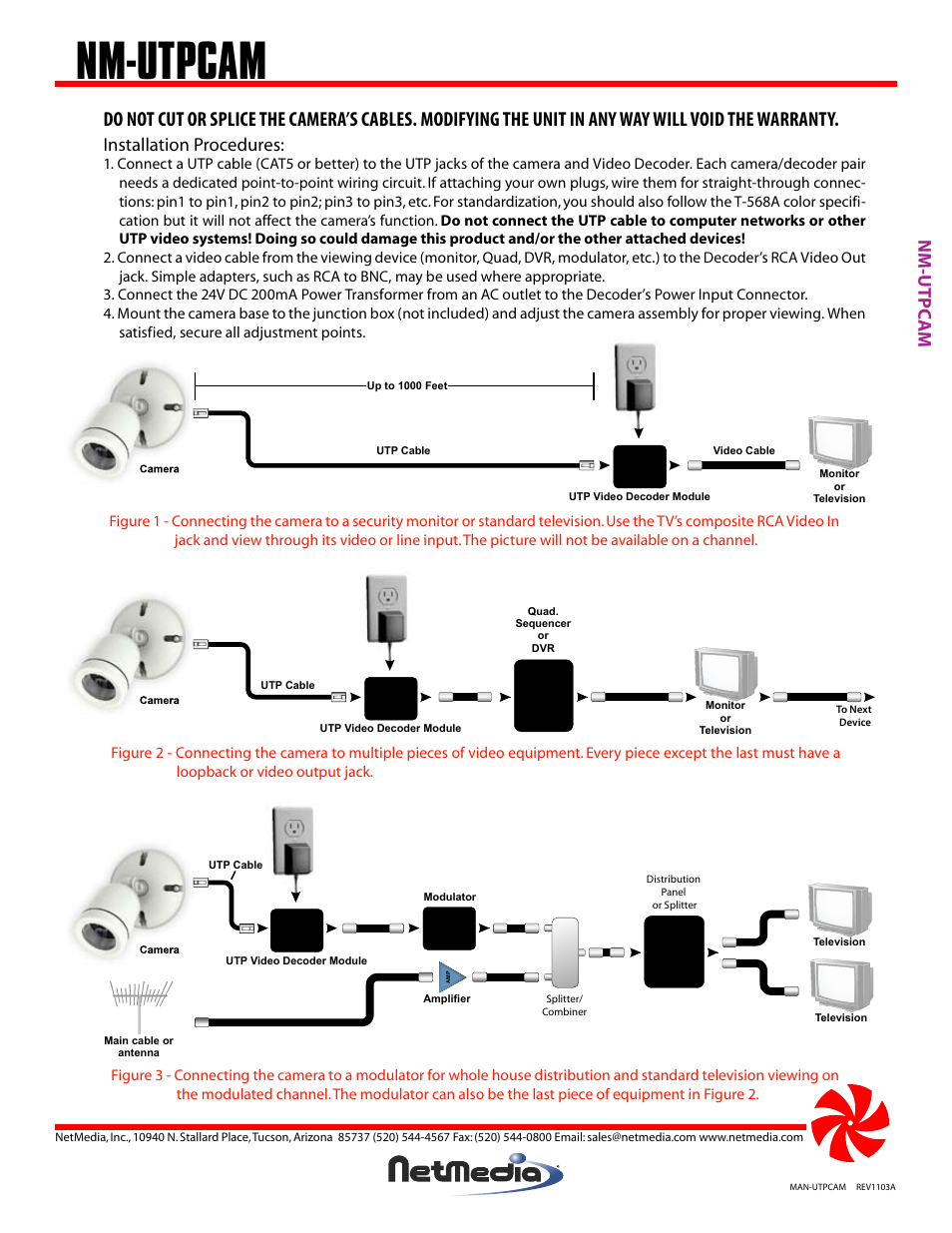 Nm-utpcam, Nm-utpc am, Installation procedures | NetMedia UTPCAM-DW User Manual | Page 2 / 4