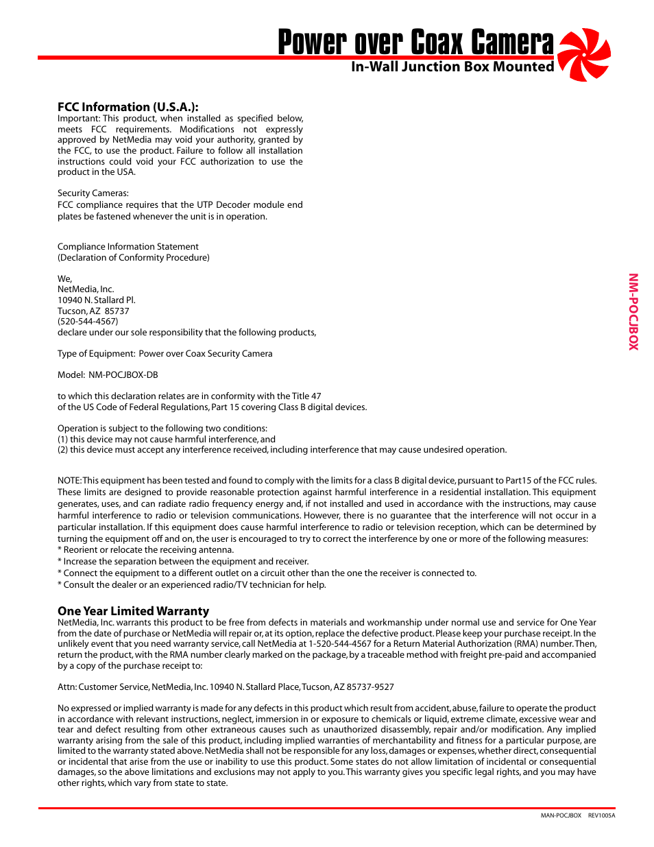 Power over coax camera, In-wall junction box mounted | NetMedia POCJBOX-DB User Manual | Page 3 / 4