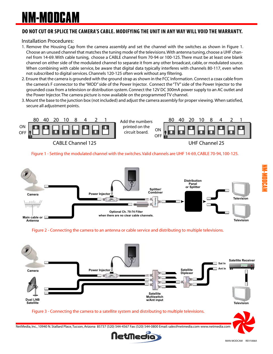 Nm-modcam, Installation procedures, Cable channel 125 | Uhf channel 25 | NetMedia MODCAM-DW User Manual | Page 2 / 4