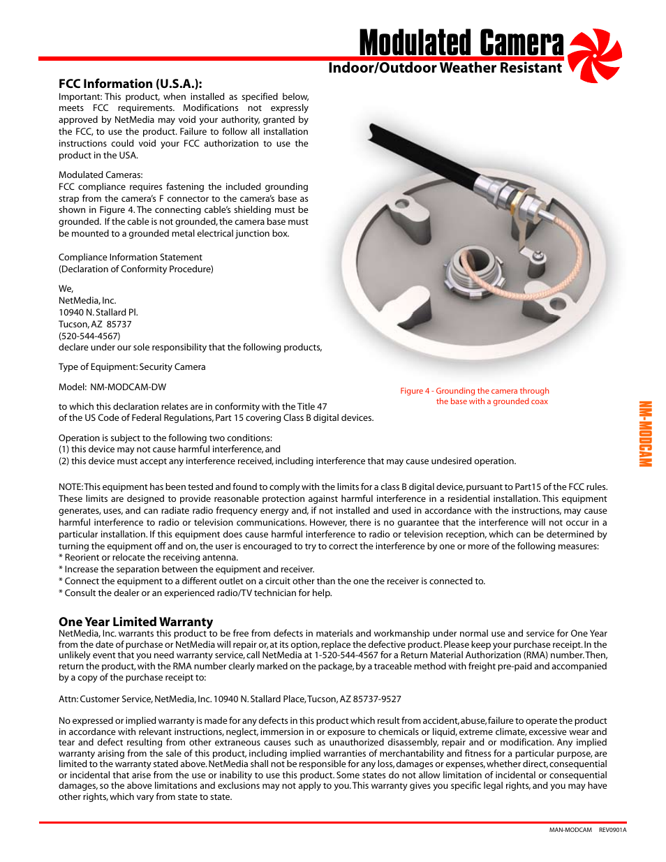 Modulated camera, Nm-modcam, Indoor/outdoor weather resistant | NetMedia MODCAM-DW User Manual | Page 3 / 4