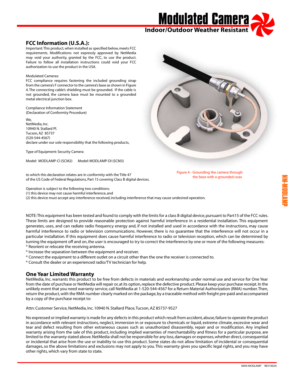 Modulated camera, Nm-modlamp, Indoor/outdoor weather resistant | NetMedia MODLAMP-DI User Manual | Page 3 / 4