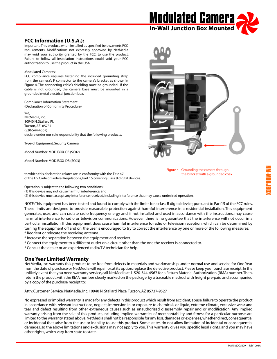 Modulated camera, Nm-modjbox, In-wall junction box mounted | NetMedia MODJBOX-DB User Manual | Page 3 / 4