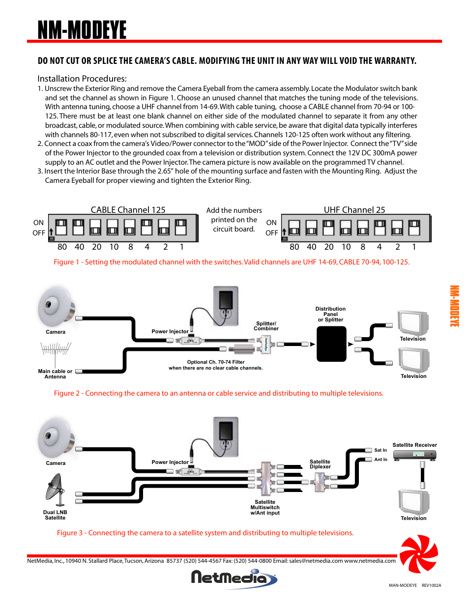 Nm-modeye, Installation procedures, Cable channel 125 | Uhf channel 25 | NetMedia MODEYE-DN User Manual | Page 2 / 4