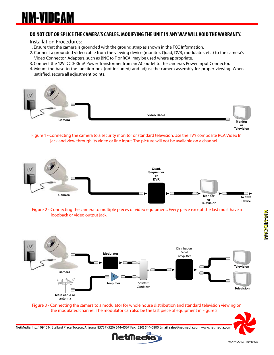 Nm-vidcam, Nm-vidc am, Installation procedures | NetMedia VIDCAM-DW User Manual | Page 2 / 4