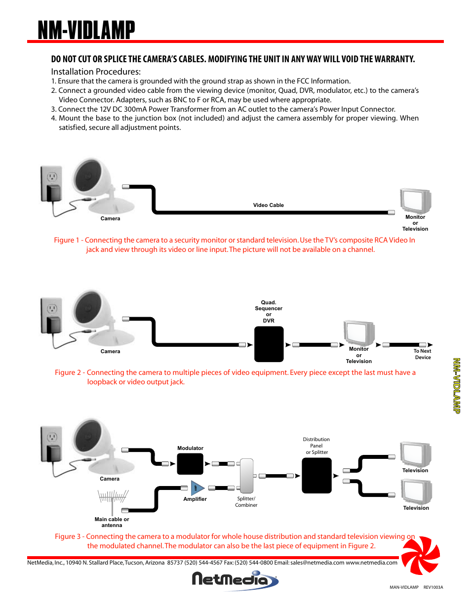 Nm-vidlamp, Nm-vidl amp, Installation procedures | NetMedia VIDLAMP-DI User Manual | Page 2 / 4