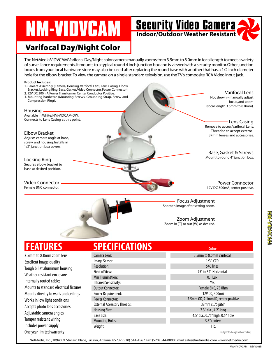 NetMedia VIDVCAM-DW User Manual | 4 pages