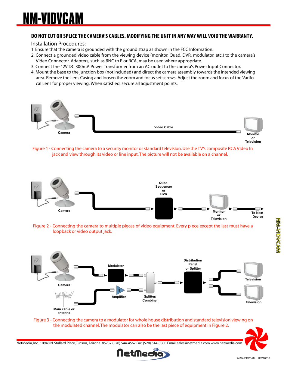 Nm-vidvcam, Nm-vid v c am, Installation procedures | NetMedia VIDVCAM-DW User Manual | Page 2 / 4