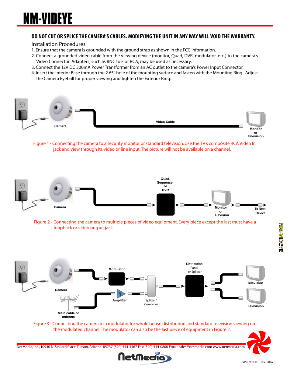 Nm-videye, Nm-vide ye, Installation procedures | NetMedia VIDEYE-DN User Manual | Page 2 / 4