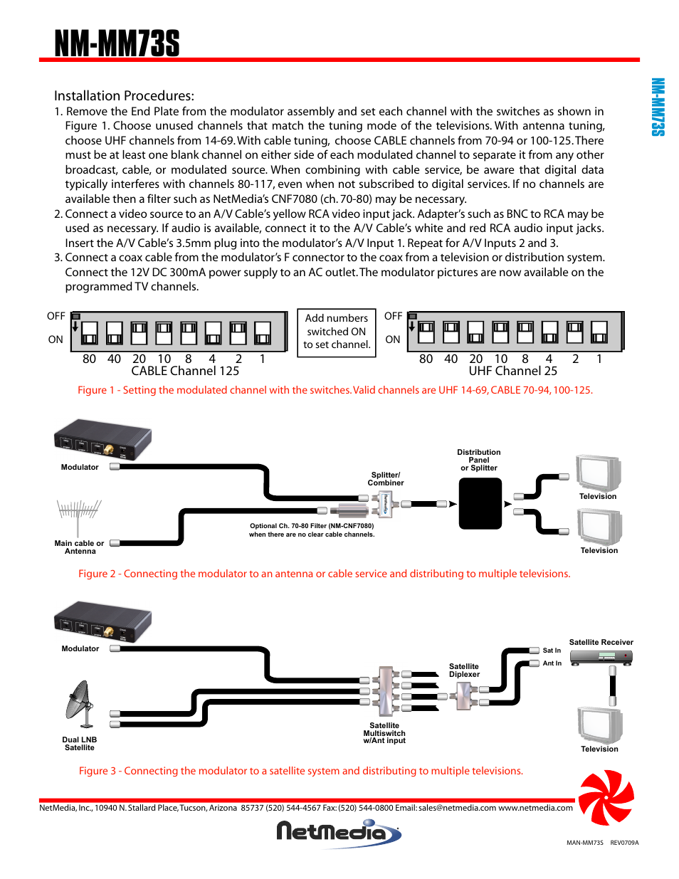 Nm-mm73s, Installation procedures, Cable channel 125 | Uhf channel 25 | NetMedia MM73S User Manual | Page 2 / 4