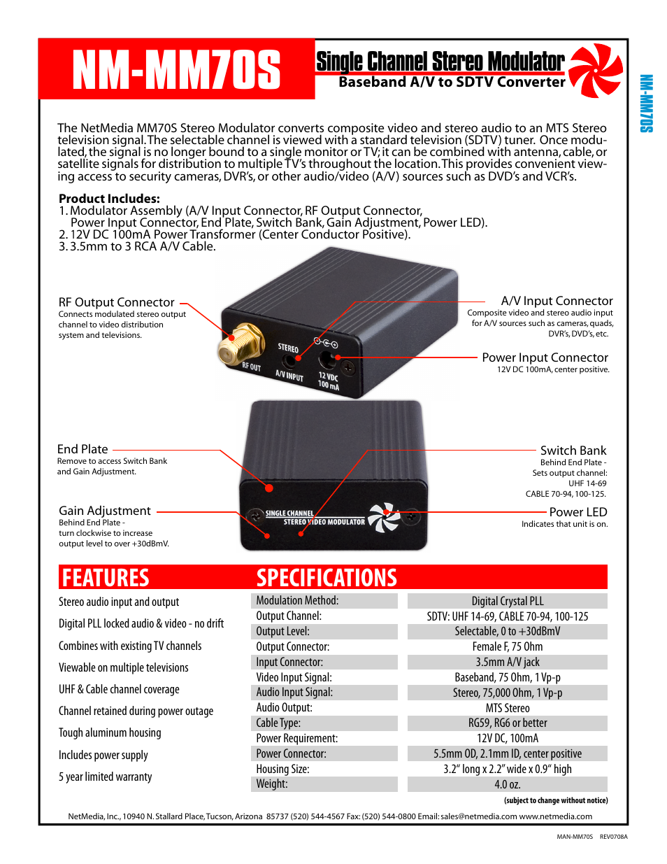 NetMedia MM70S User Manual | 4 pages