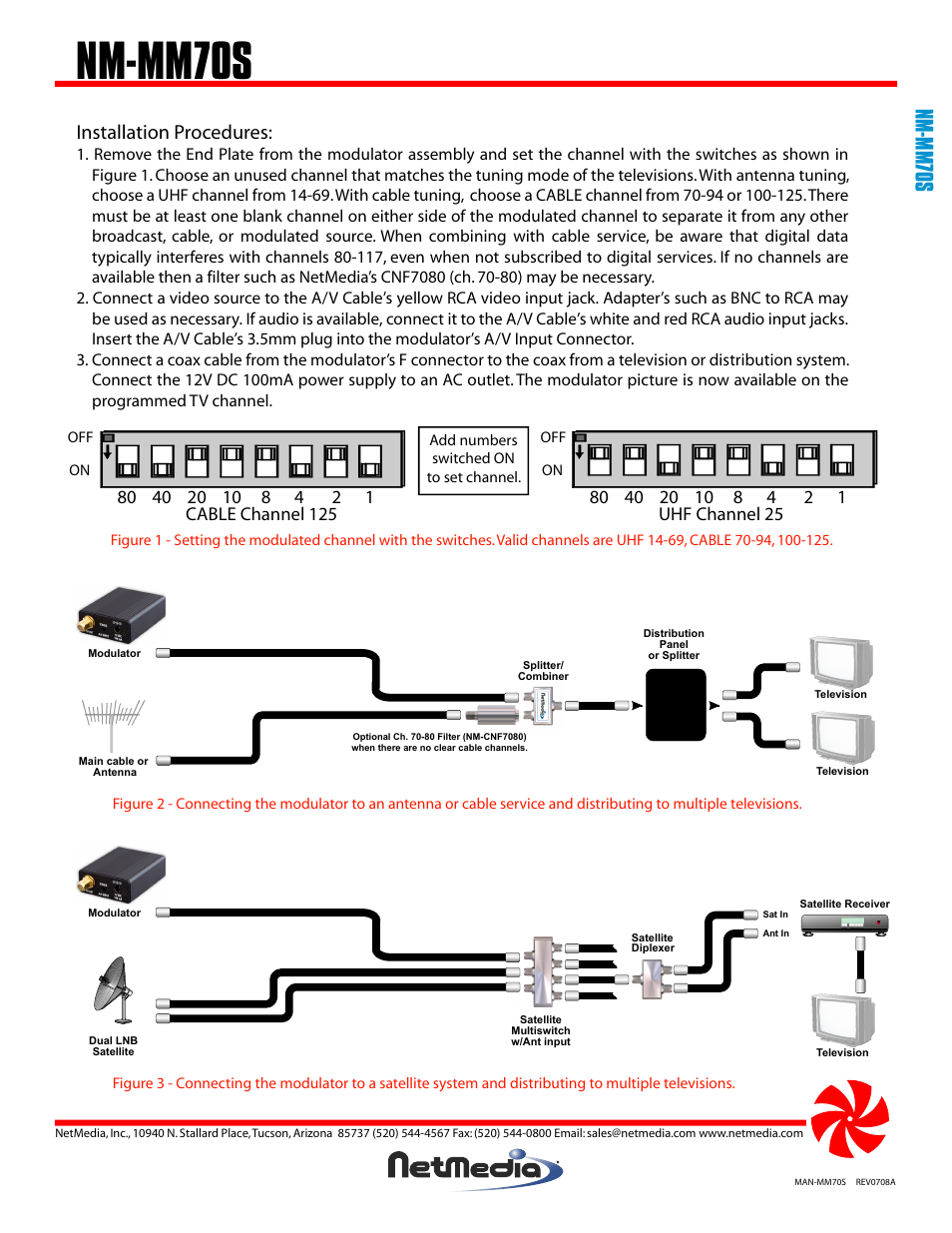 Nm-mm70s, Installation procedures, Cable channel 125 | Uhf channel 25 | NetMedia MM70S User Manual | Page 2 / 4