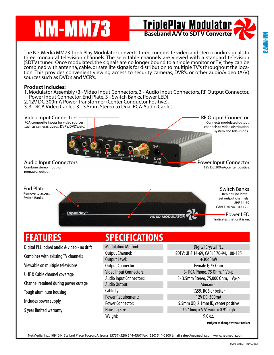 NetMedia MM73 User Manual | 4 pages