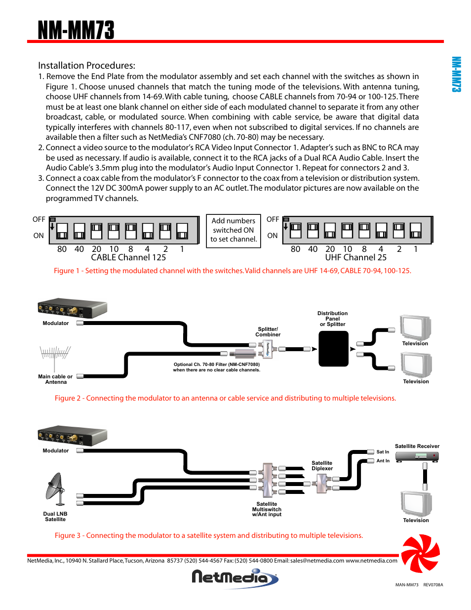 Nm-mm73, Installation procedures, Cable channel 125 | Uhf channel 25 | NetMedia MM73 User Manual | Page 2 / 4